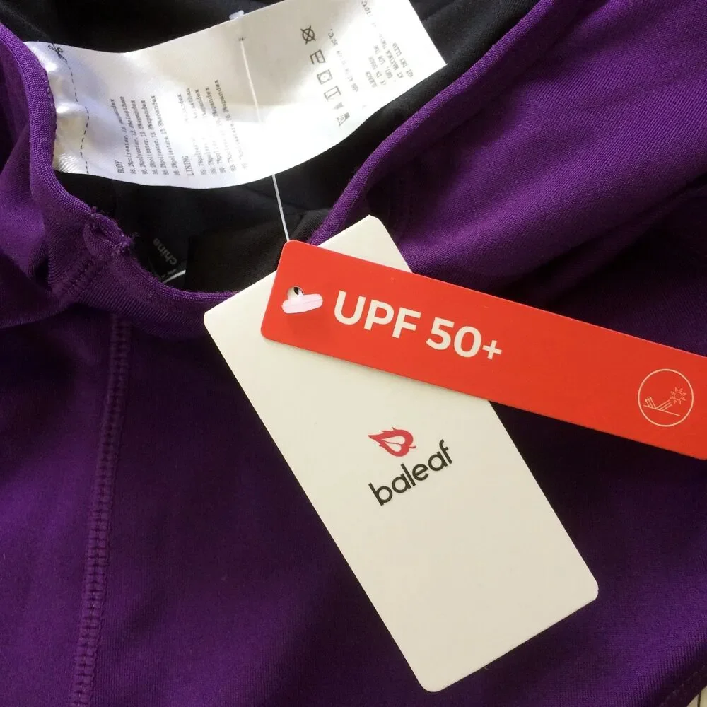 NEW Baleaf Athletic Swimsuit 1 Piece Team UPF 50 Purple Square Neck Size 36